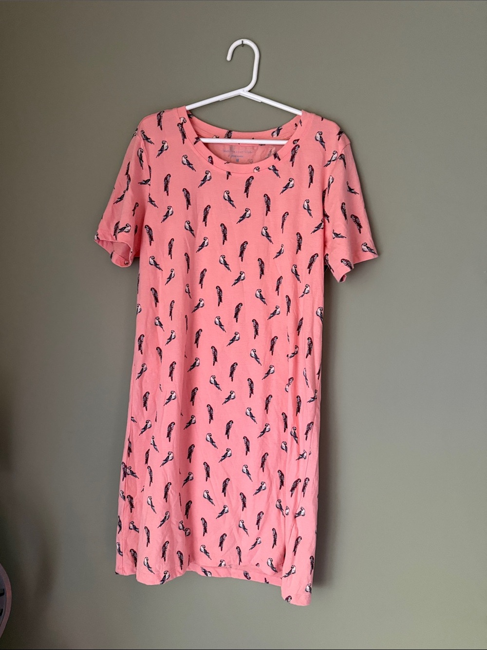 Margaritaville Coral Pink Short-Sleeve Bird Print Mini Dress